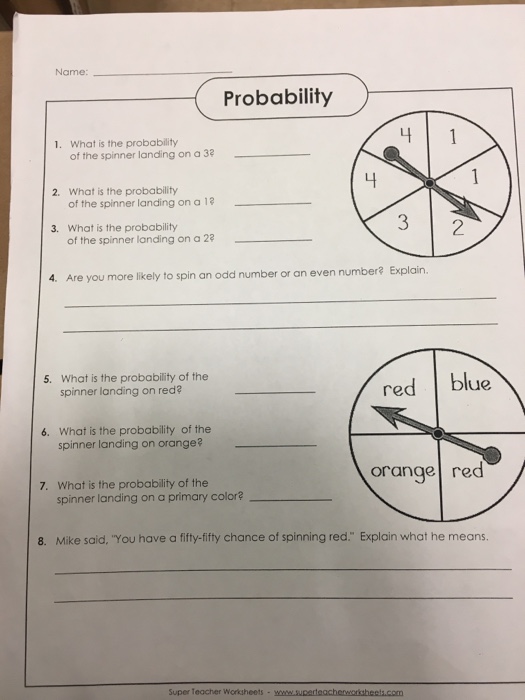 the experimental probability of the spinner landing on red