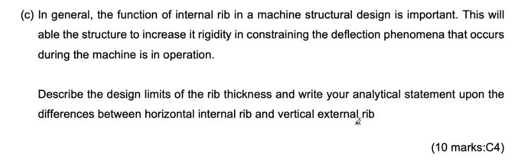 Solved (c) In general, the function of internal rib in a | Chegg.com