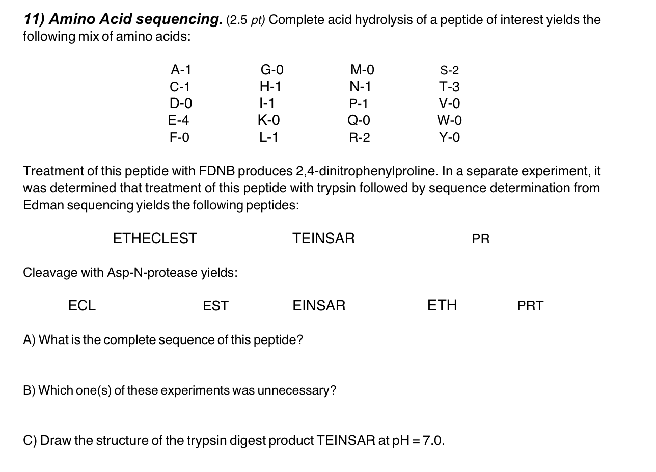 Solved 11) Amino Acid sequencing. (2.5 pt) Complete acid