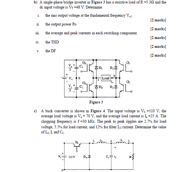 Solved b) A single-phase bridge inverter in Figure 3 has a | Chegg.com