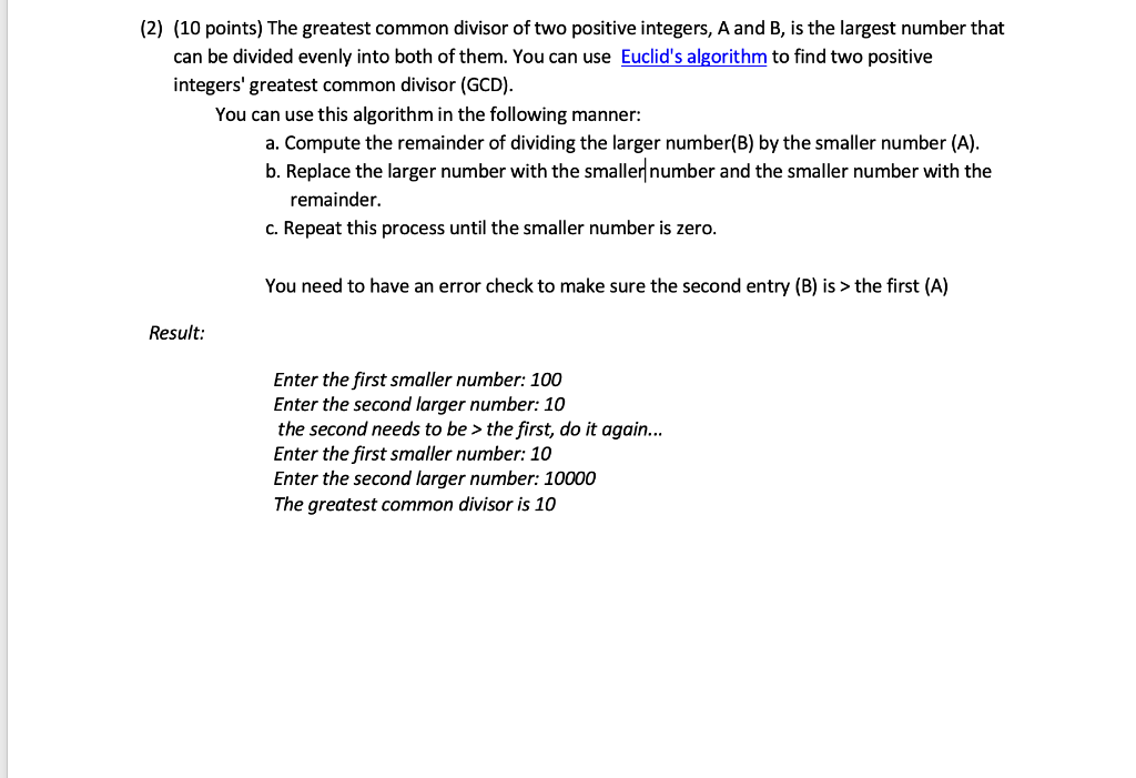 Solved Points) The Greatest Common Divisor Of Two Positive | Chegg.com