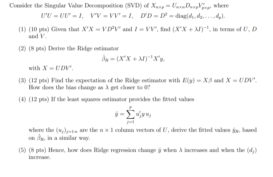 Consider The Singular Value Decomposition Svd Of Chegg Com