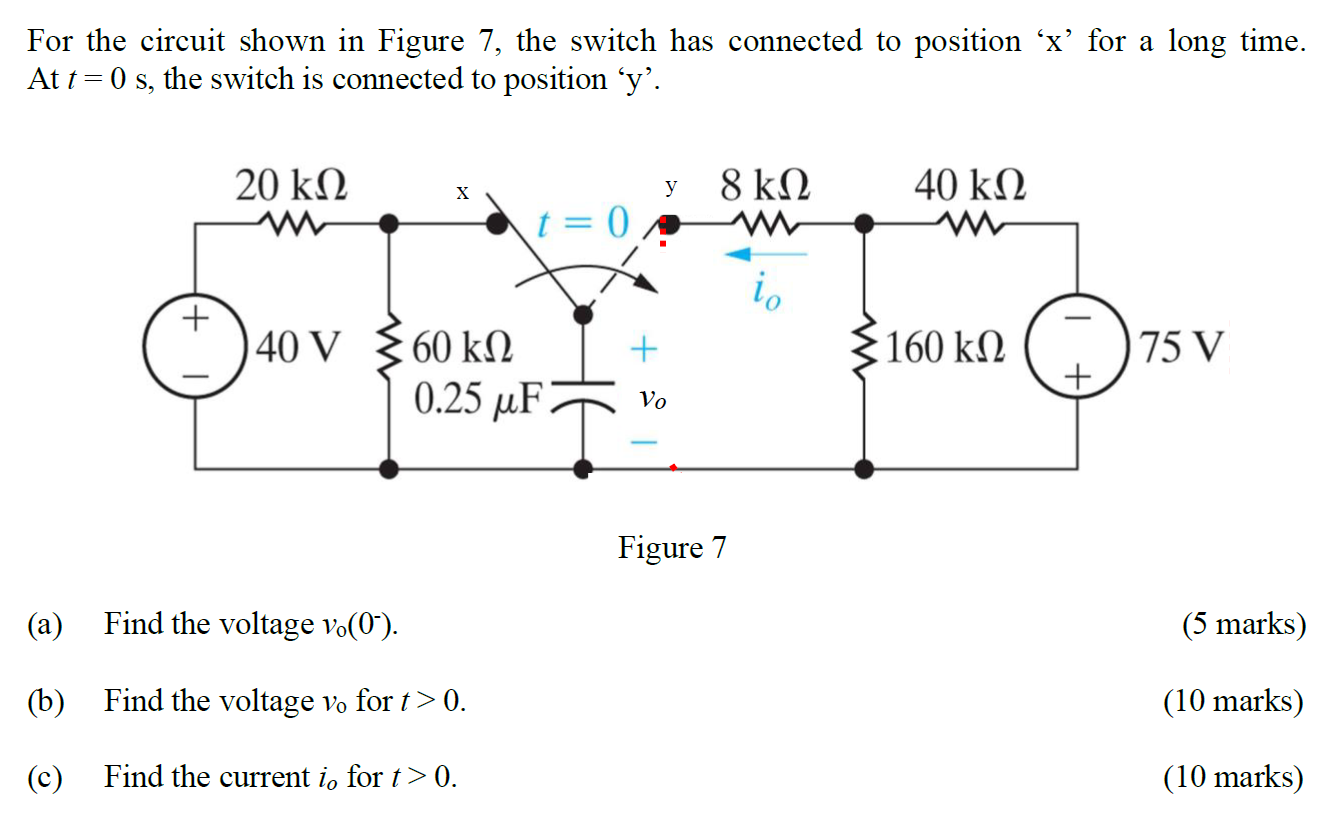 Solved For the circuit shown in Figure 7, the switch has | Chegg.com