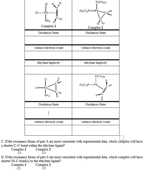 Solved P CH3 3 al H H3C 3P P Pd Curly . NH H Complex 1