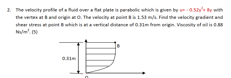 Solved 2. The velocity profile of a fluid over a flat plate | Chegg.com