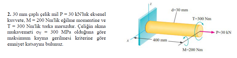 Solved 2. 30 mm çaplı çelik mil P=30kN 'luk eksenel kuvvete, | Chegg.com