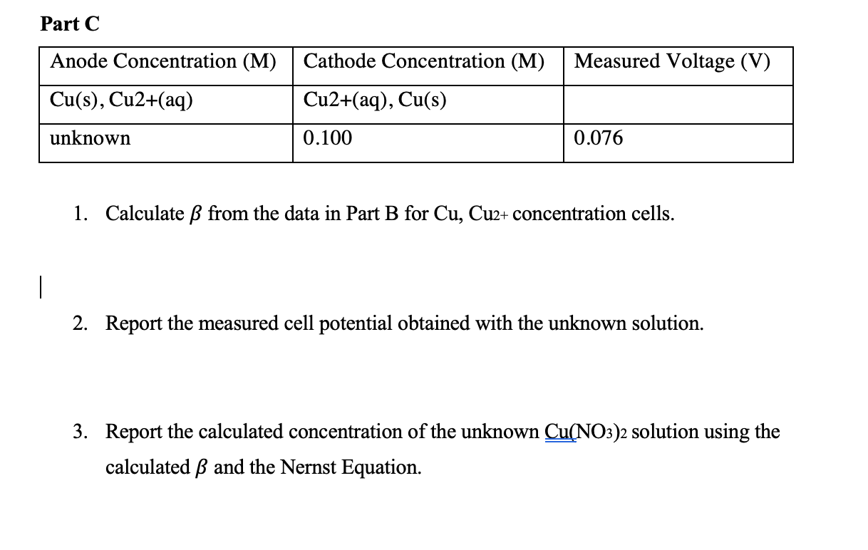 Part C Anode Concentration M Cu S Cu2 Aq U Chegg Com