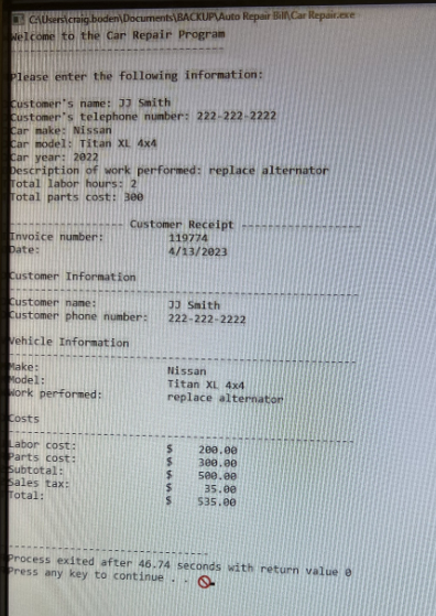 Solved Write a C++ Program that creates a receipt for a | Chegg.com