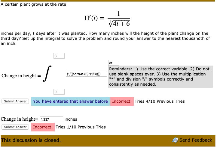 Solved A certain plant grows at the rate H'(t) = V4t + 6 | Chegg.com