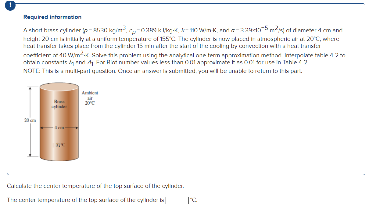 Solved A Short Brass Cylinder (ρ=8530 Kg/m3,cp=0.389 | Chegg.com