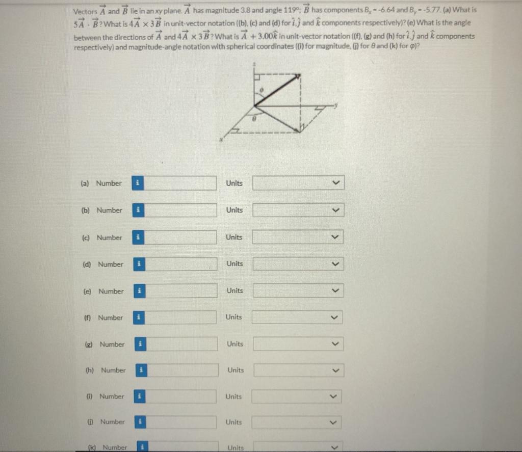Solved Vectors A and B lie in an xy plane A has magnitude | Chegg.com