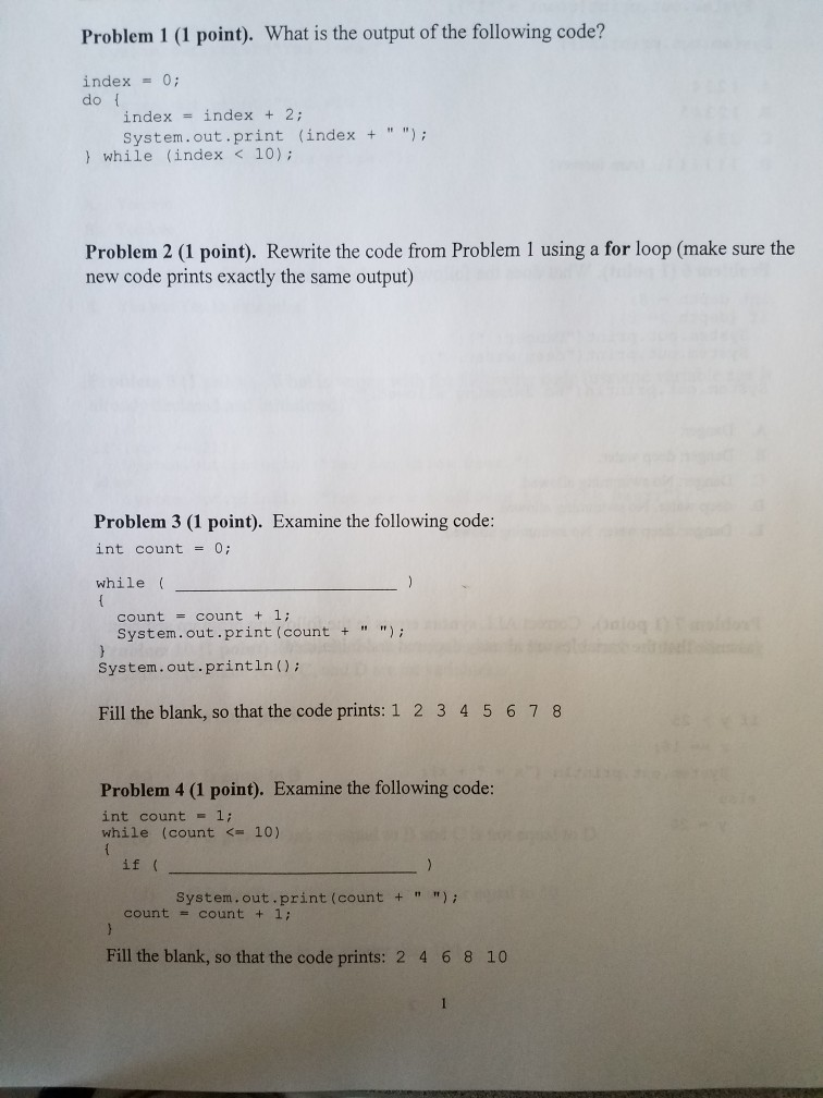 Solved Problem 1 (1 point). What is the output of the | Chegg.com
