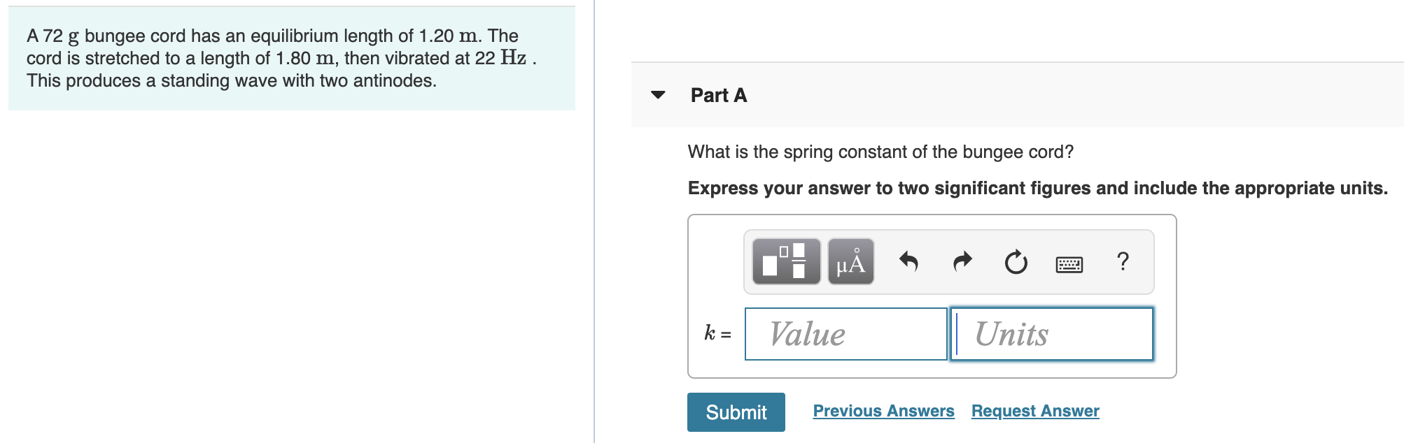Solved A 72 g bungee cord has an equilibrium length of 1.20