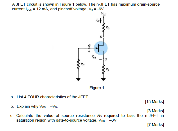 Solved A JFET circuit is shown in Figure 1 below. The n-JFET | Chegg.com