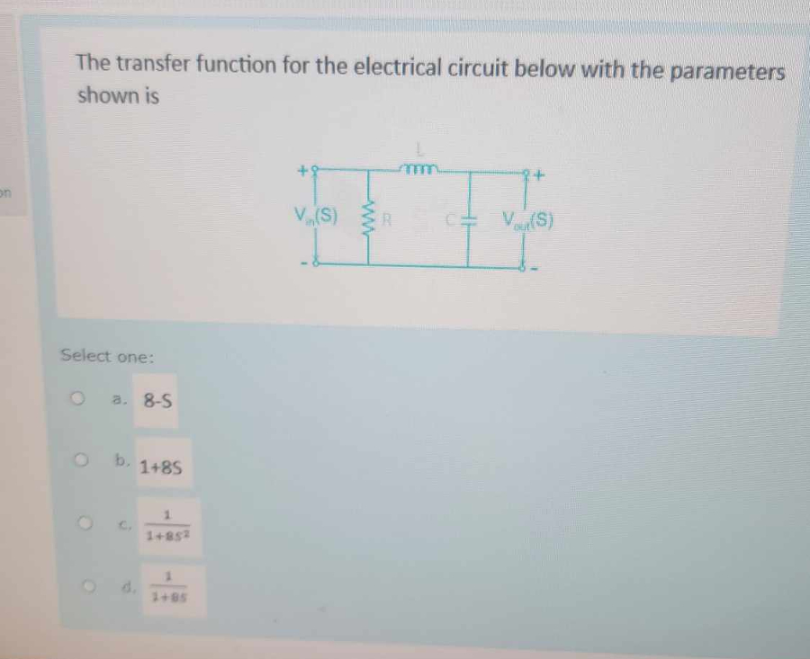 Solved The transfer function for the electrical circuit | Chegg.com