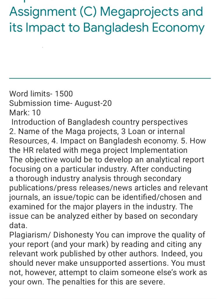 Solved Assignment (C) Megaprojects and its Impact to | Chegg.com