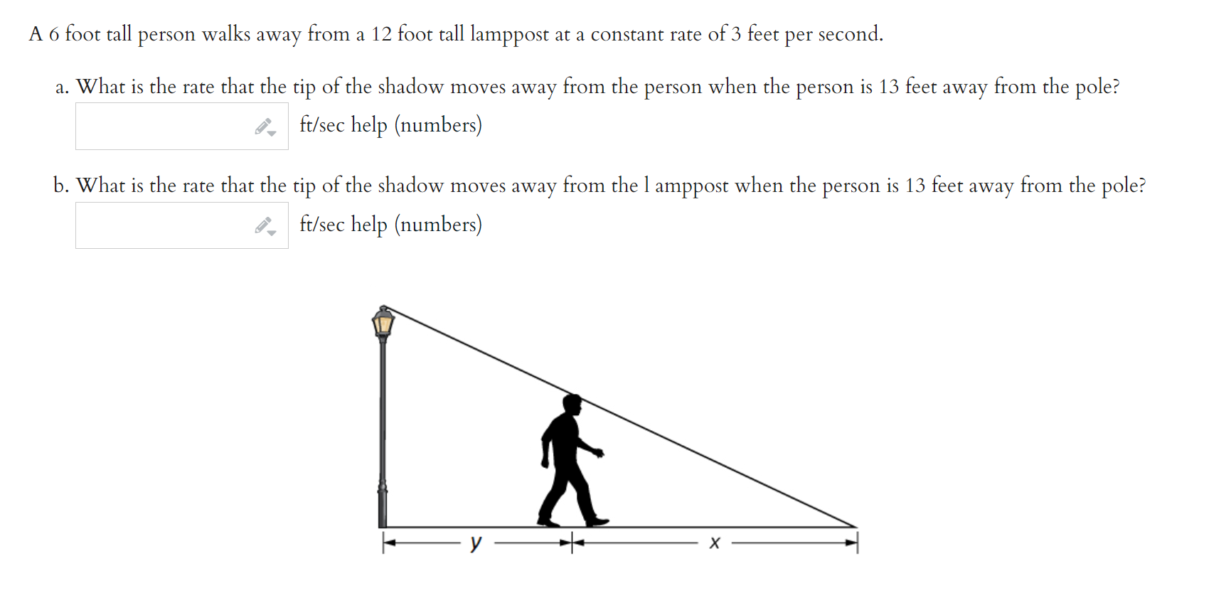 Solved A 6 Foot Tall Person Walks Away From A 12 Foot Tall Chegg