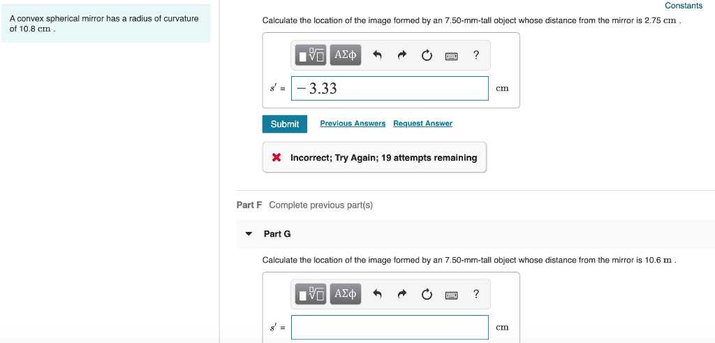 Solved Constants Calculate the location of the image formed | Chegg.com