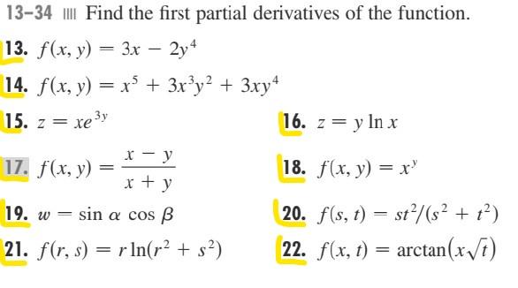 Solved 2y4 13-34 . Find The First Partial Derivatives Of The | Chegg.com