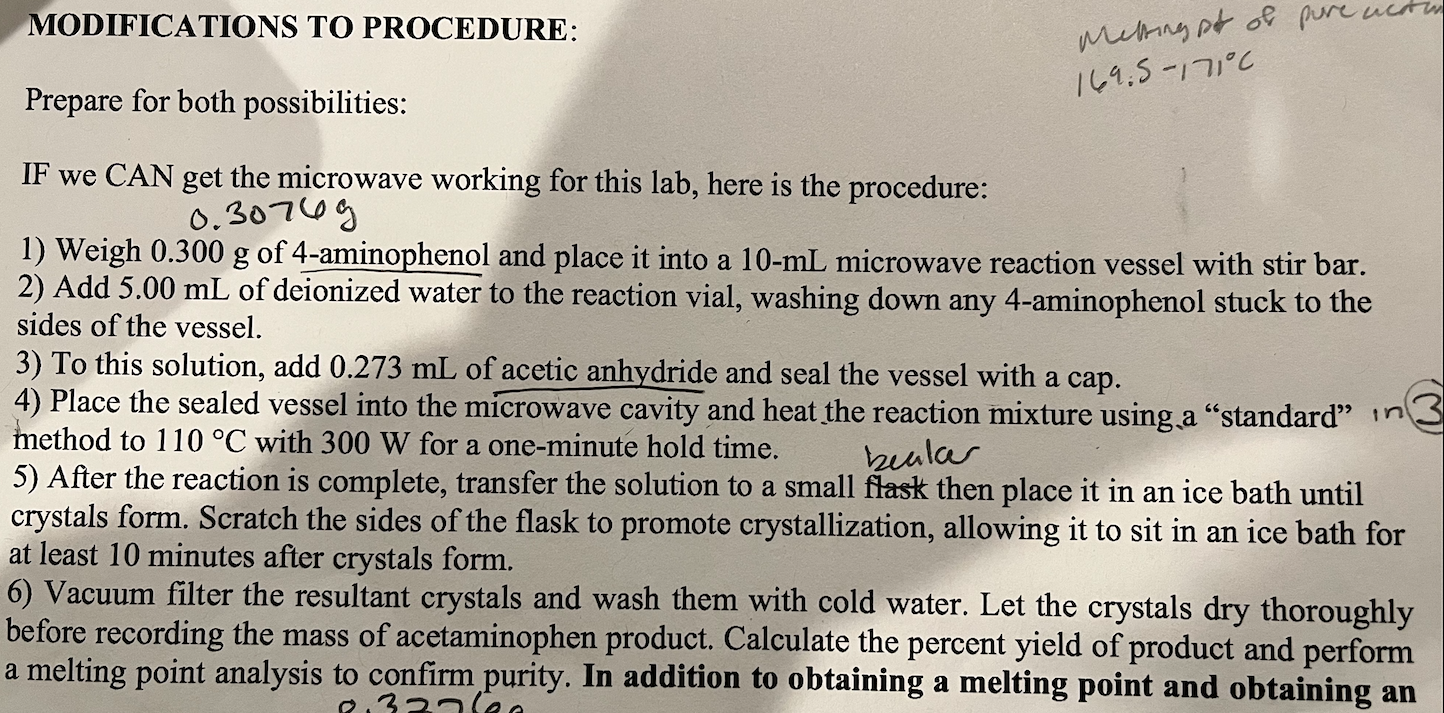 Solved The Synthesis Of Acetaminophen Was The Experiment | Chegg.com