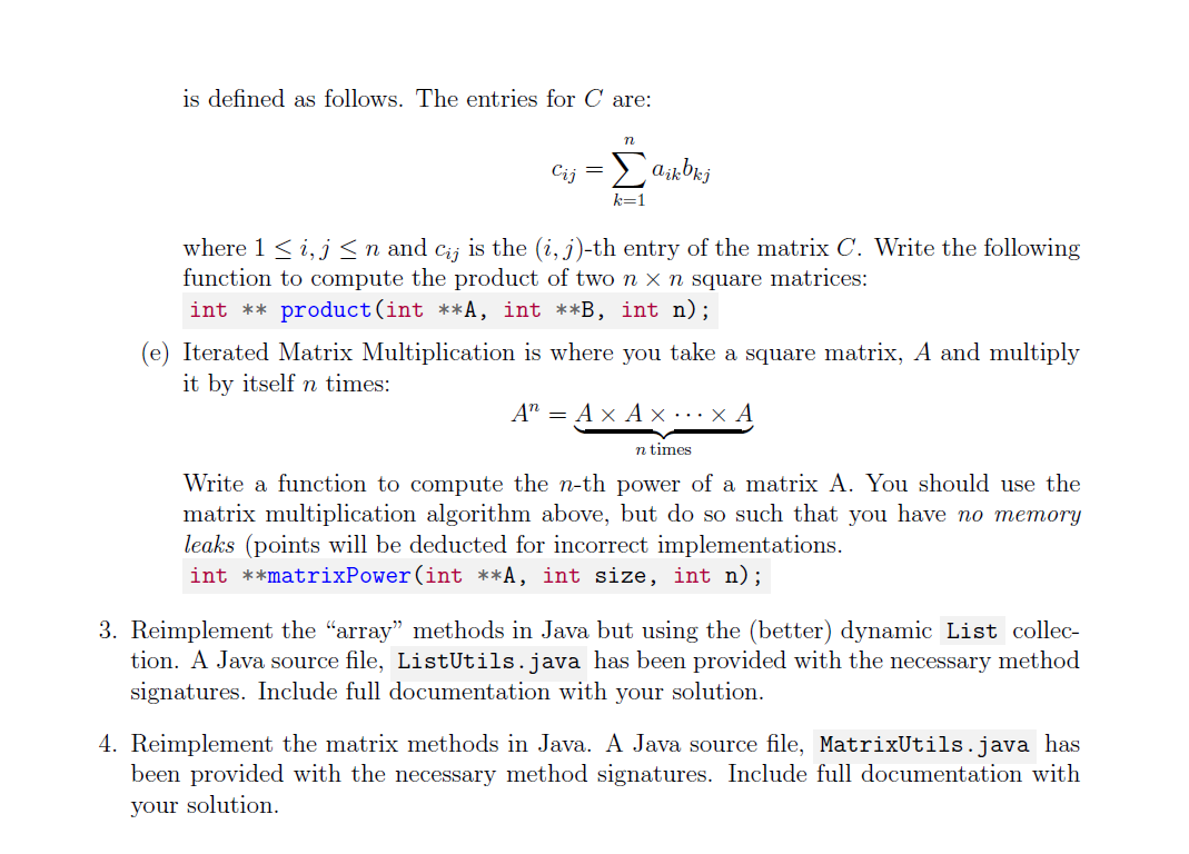 Solved 2. Matrices In this exercise you will write several | Chegg.com