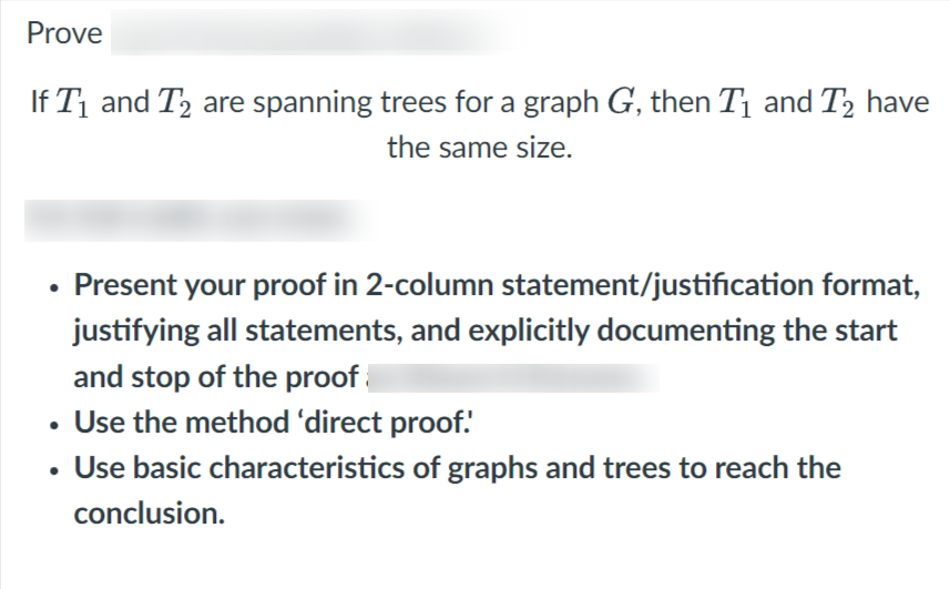 If T1 and T2 are spanning trees for a graph G, then | Chegg.com
