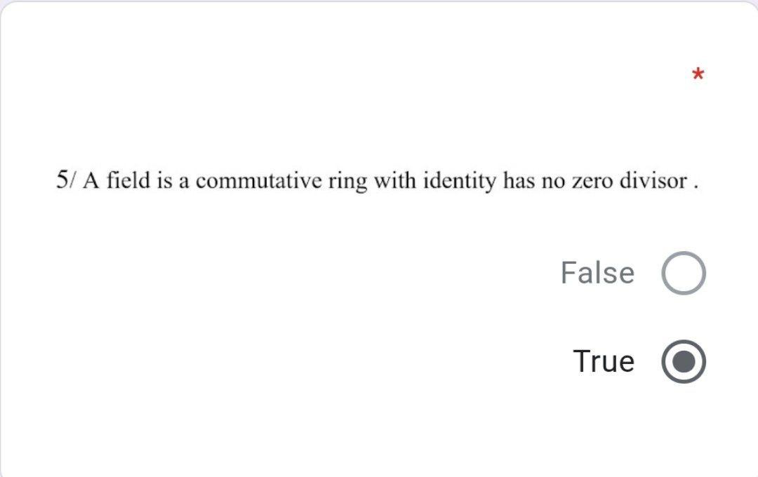 Solved 5/ A field is a commutative ring with identity has no | Chegg.com