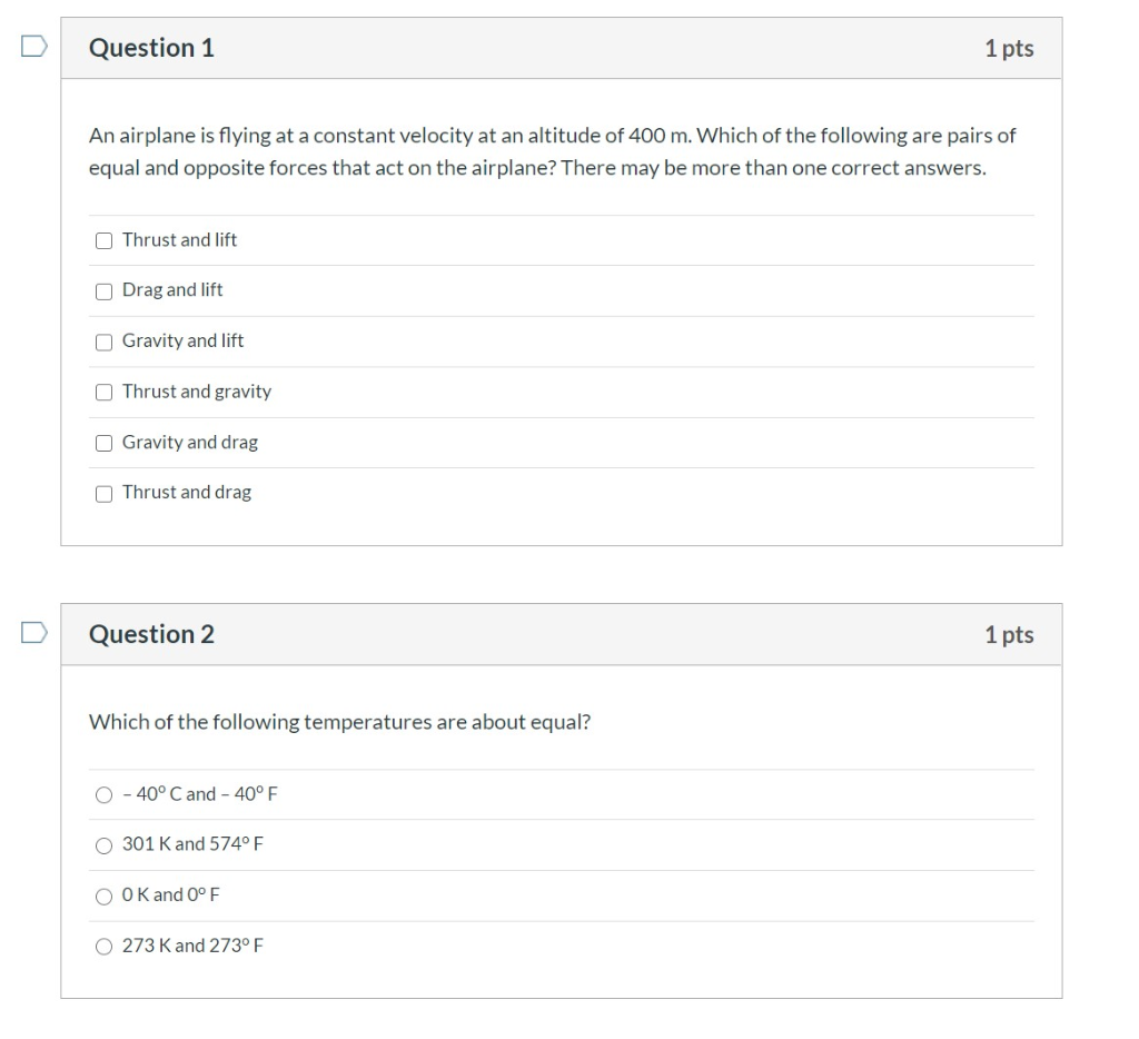 Solved Question 1 1 pts An airplane is flying at a constant | Chegg.com