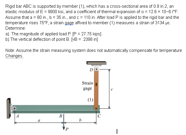 [Solved]: Rigid bar ( mathrm{ABC} ) is supported by mem 