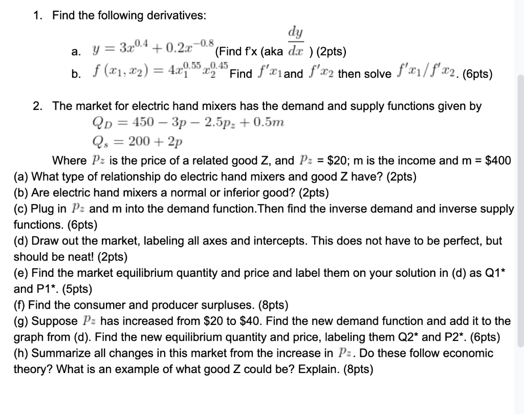 Solved 1. Find The Following Derivatives: Dy +0.2x -0.8 | Chegg.com