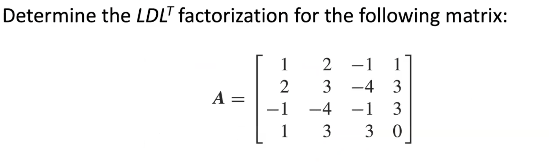 Solved Determine the LDL⊤ factorization for the following | Chegg.com