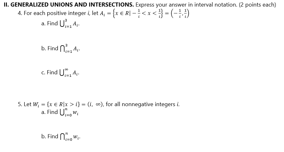 Solved II. GENERALIZED UNIONS AND INTERSECTIONS. Express | Chegg.com