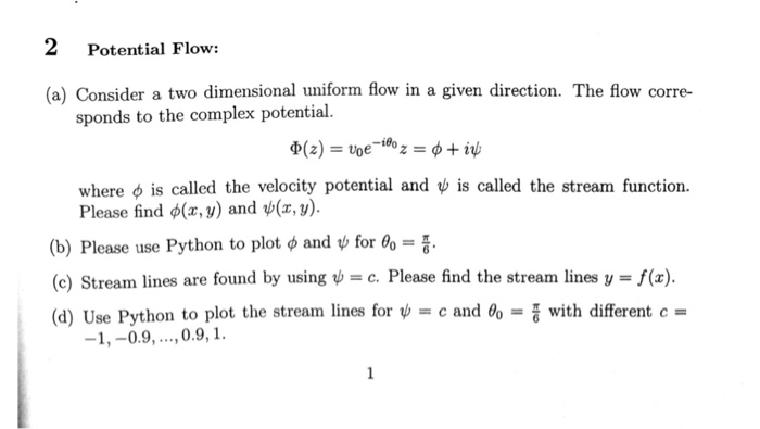 Solved 2 Potential Flow (a) Consider a two dimensional | Chegg.com