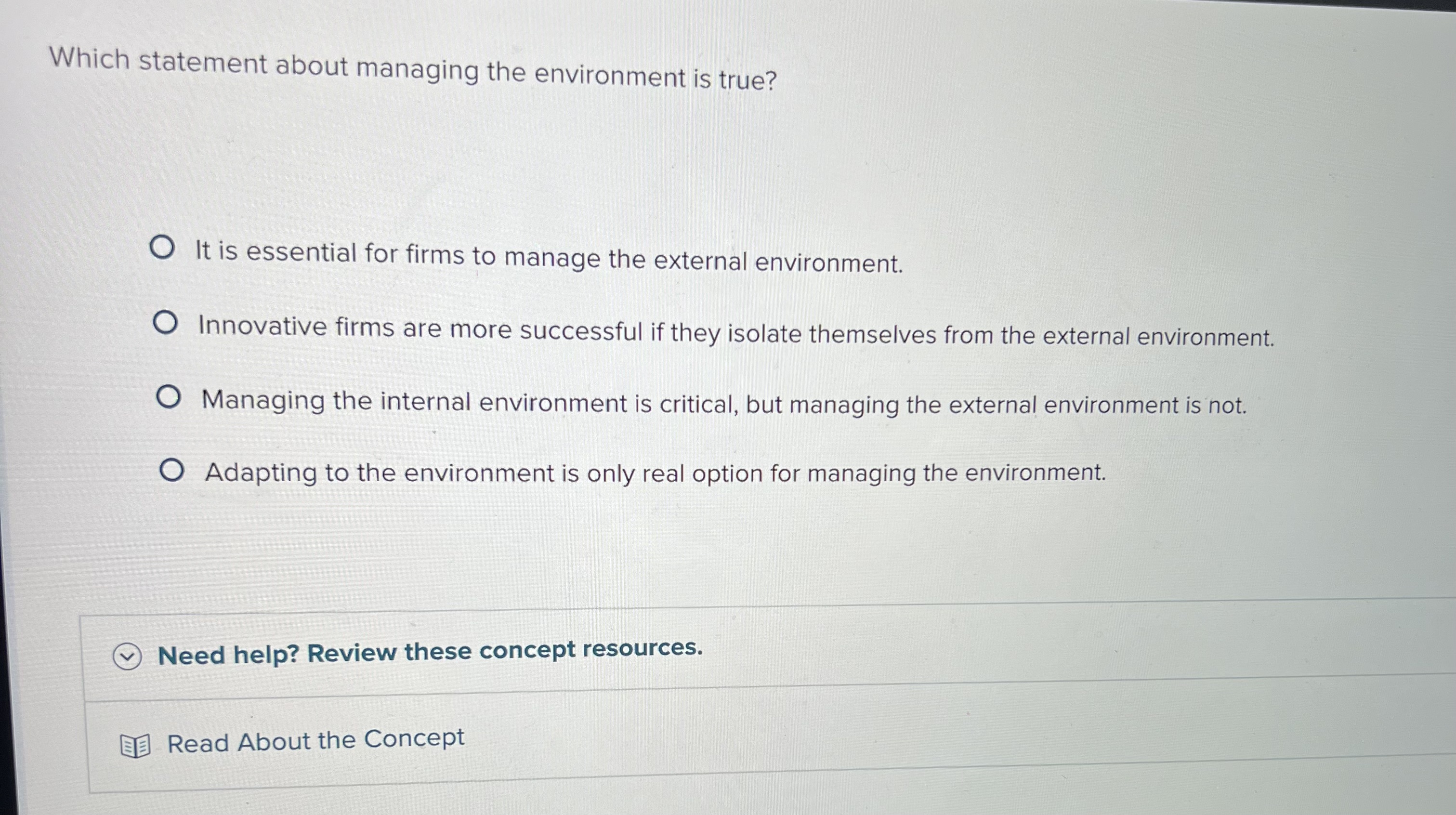 Solved Which statement about managing the environment is | Chegg.com