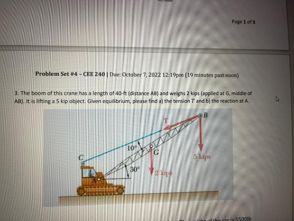 Solved 3. The boom of this crane has a length of 40−ft | Chegg.com