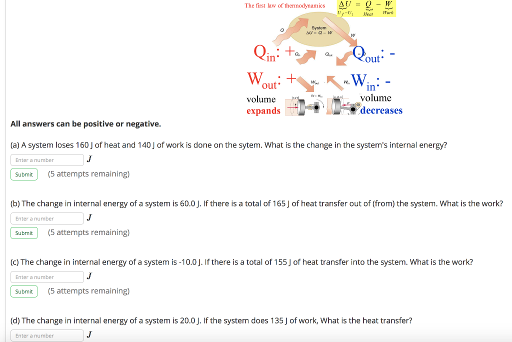 Solved Au Q W The First Law Of Thermodynamics Work Heat Chegg Com