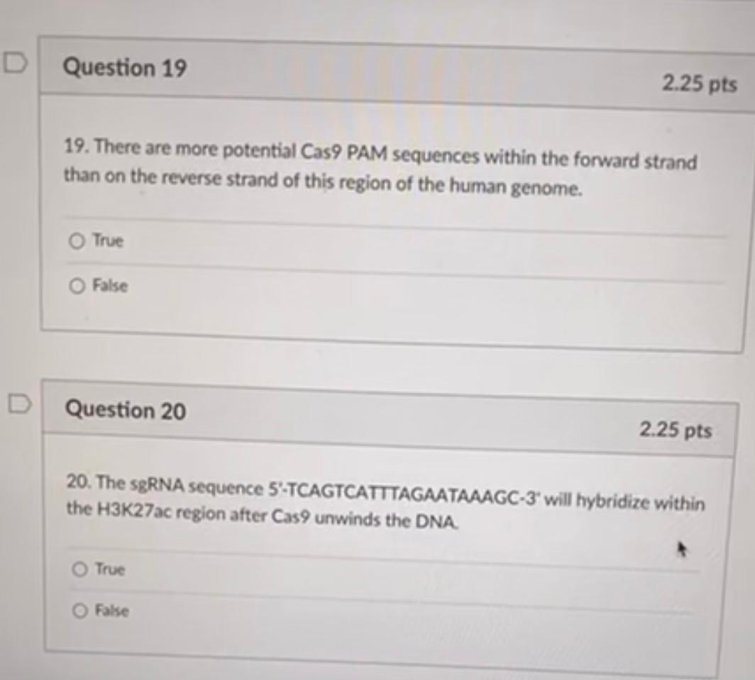 19. There are more potential Cas9 PAM sequences within the forward strand than on the reverse strand of this region of the hu