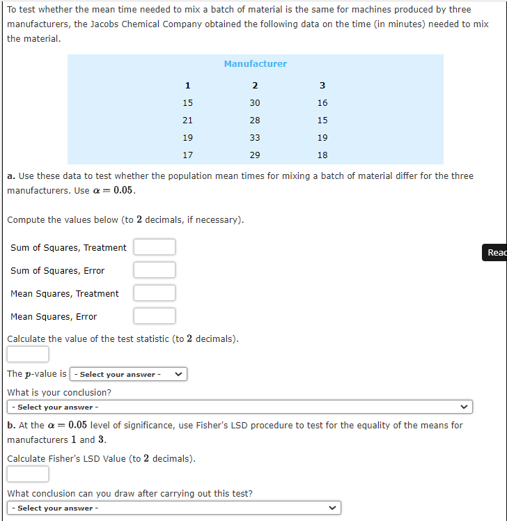 Solved To test whether the mean time needed to mix a batch