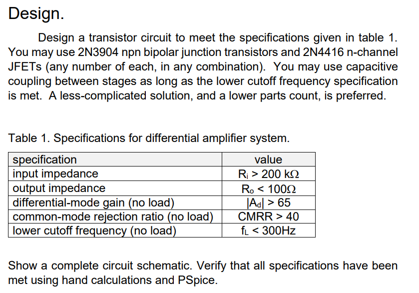 Solved Design. Design a transistor circuit to meet the | Chegg.com