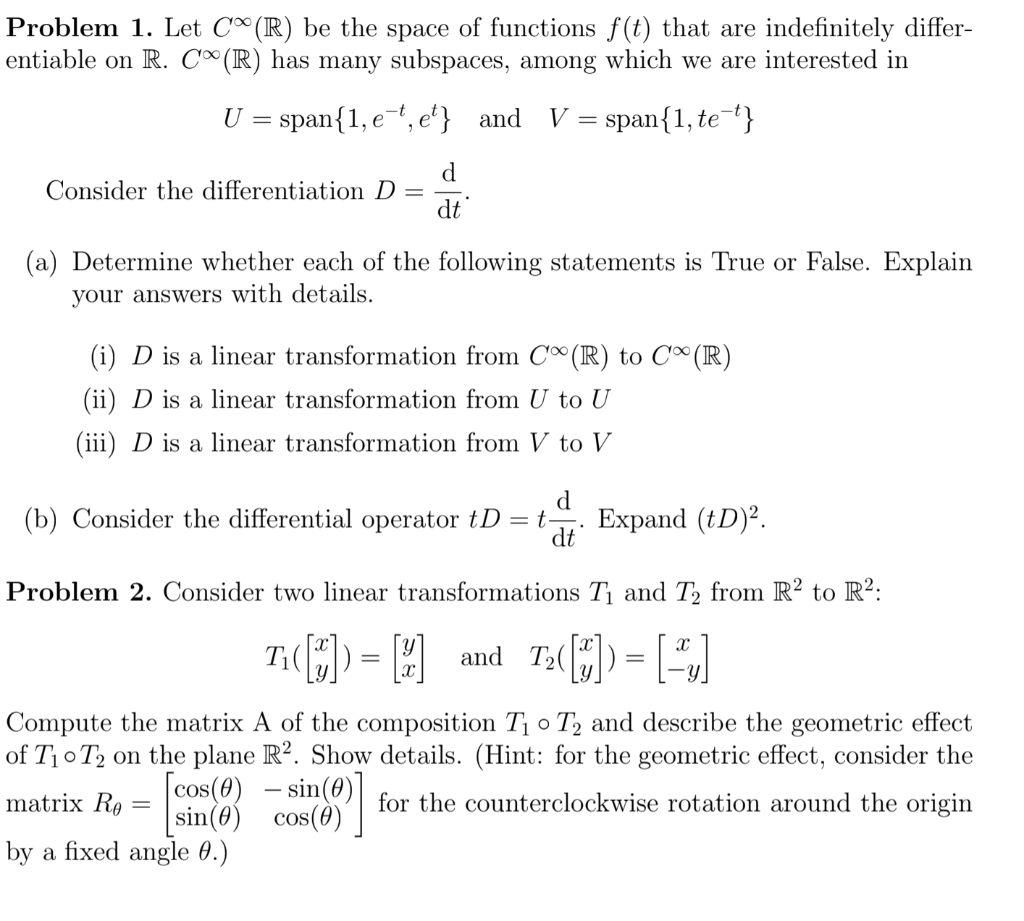 Solved Problem 1 Let Cº R Be The Space Of Functions F T Chegg Com