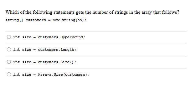 Solved Which of the following statements gets the number of | Chegg.com