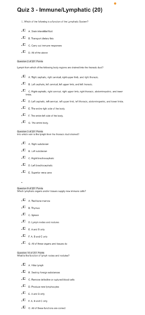 Solved Quiz 3 - Immune Lymphatic (20) 1. Which Of The 