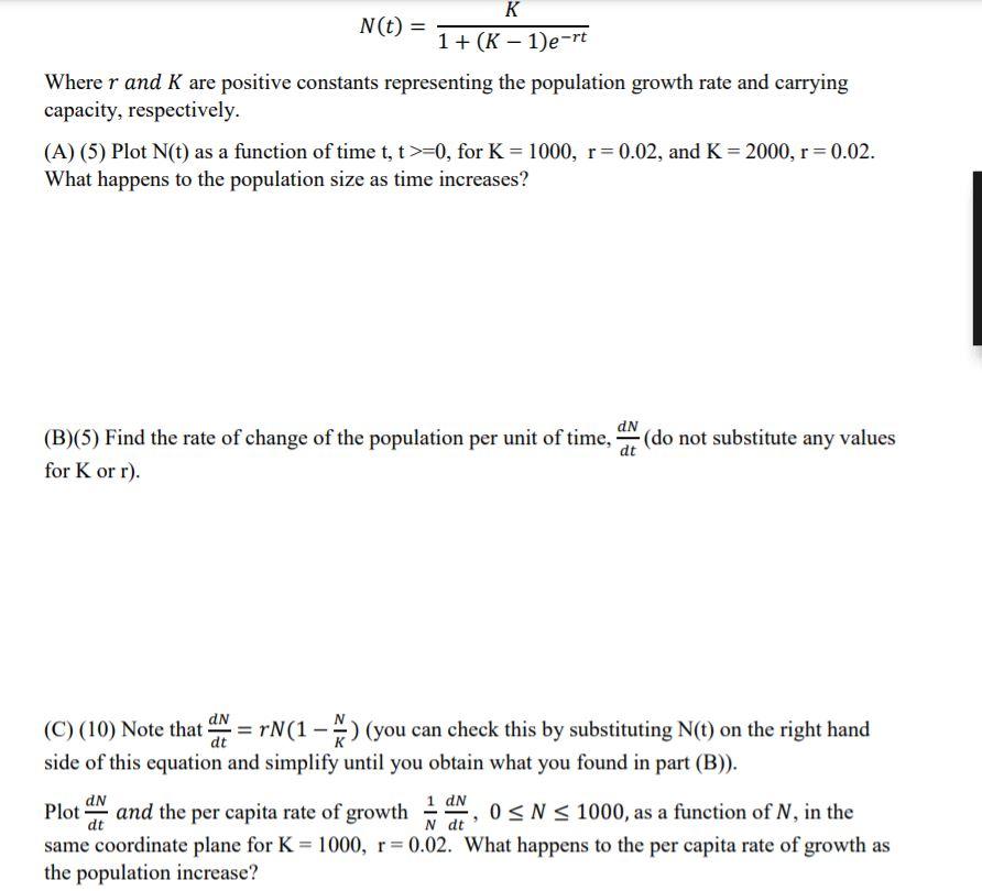 K N T 1 K 1 E Rt Where R And K Are Positive Chegg Com