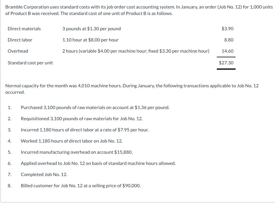 Solved Bramble Corporation Uses Standard Costs With Its Job Chegg