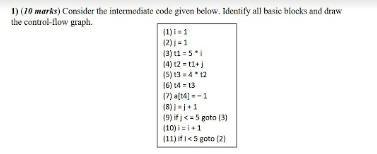 Solved 1) (10 marks) Consider the intermediate code given | Chegg.com