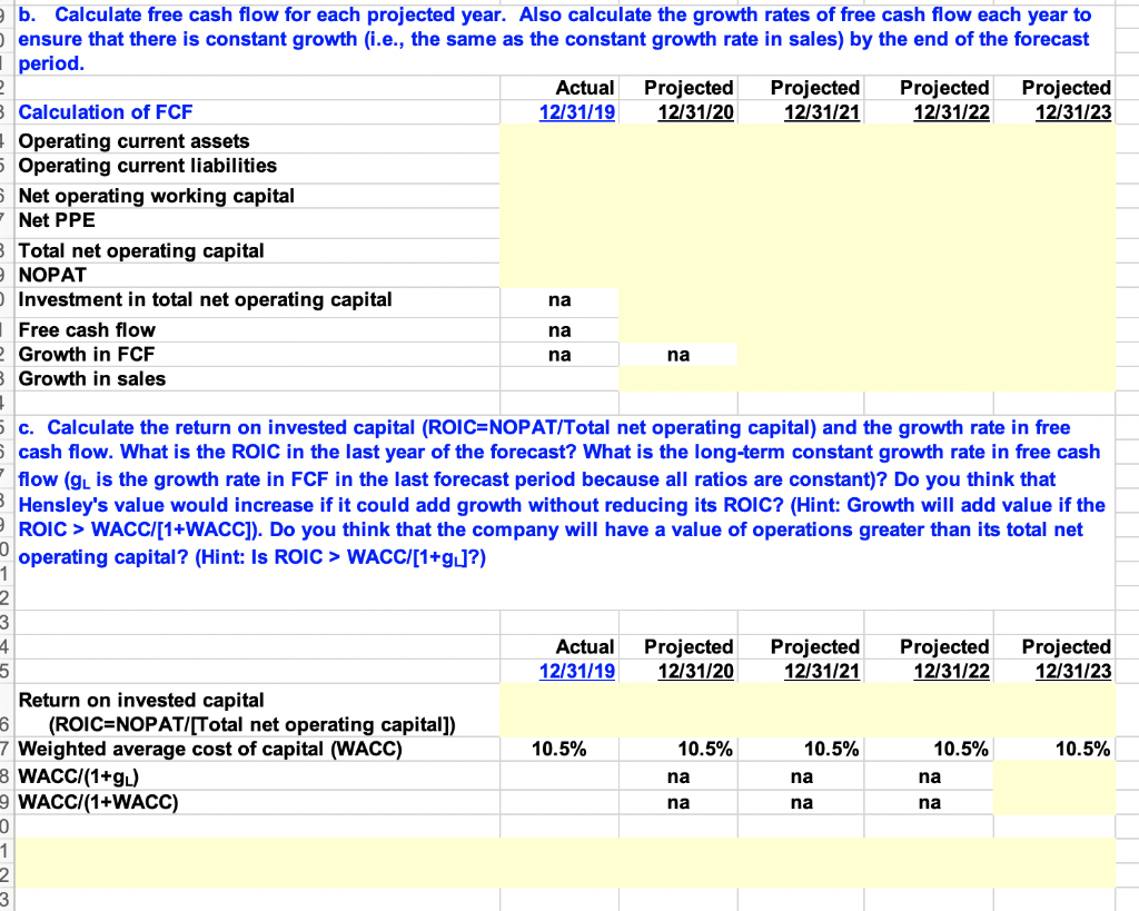 b. Calculate free cash flow for each projected year. | Chegg.com