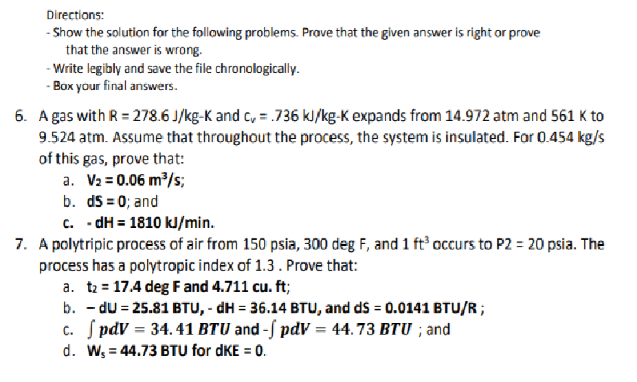 Solved Directions: Show The Solution For The Following | Chegg.com