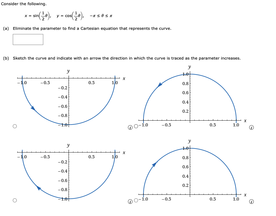 Solved Consider the following. x = sin(º), y = cos = | Chegg.com