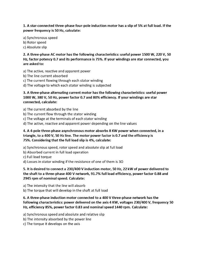 Solved A Star Connected Three Phase Four Pole Induction Chegg Com