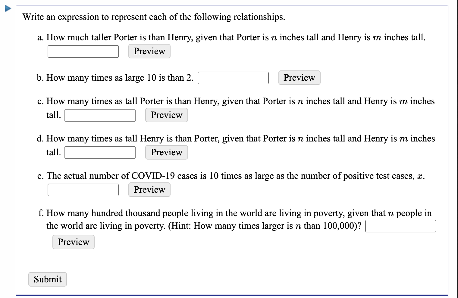 Solved Write an expression to represent each of the | Chegg.com
